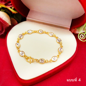 สร้อยข้อมือทองฝังพลอย ความยาว 7 นิ้ว สีมรกต ไพลิน บุษราคัม แดง ขาว ทรงรี เหลี่ยม หยดน้ำ ชุบทอง ใช้ได้ทุกโอกาส งานสวย