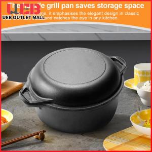 หม้อเหล็กหล่อพร้อมฝา สำหรับอบขนมและทอด 2 in 1 เหมาะสำหรับทำอาหารกลางแจ้งและในครัว สีดำคุณภาพดี