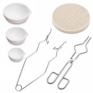 PHYHOO 6PCS Jewelry Melting Tool Kit Ceramic Crucibles 40cm Tongs & Honeycomb Soldering Block for Gold Silver Metal Casting Repair