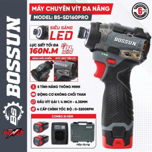 Máy Chuyên Vít Bossun BS-SD160PRO Lực Siết 160N 5 Tính Năng Thông Minh Đầu Gài 1/4 Có Búa