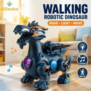 Allieuka Electric Walking Crawling Dinosaur Toy with Light Music Sound Auto Climbing Dino Model Gift for Kids