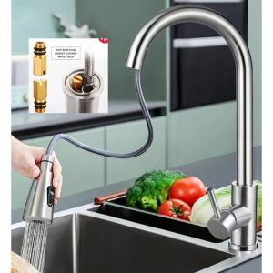 304 Stainless Steel Kitchen Faucet with 360° Swivel Pull-Out DesignFast shipping