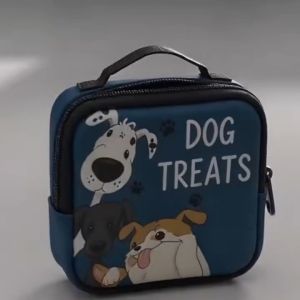Cute Cartoon Pattern Dog Snack Bag Pet Food Storage Training Bag with Hooks and Zippers for Feeding and Snack Rewards