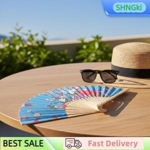 SHNGki Vintage Chinese Bamboo Folding Fan Floral Print Hand Fan for Summer Cooling Portable Wedding Party Decoration Gift