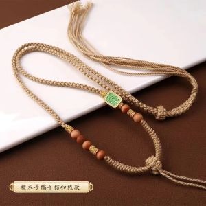 Handmade Tibetan Style Braided Necklace Rope Sandalwood Beaded Pendant String For Jade Gold Amber Thangka Sweater Chai