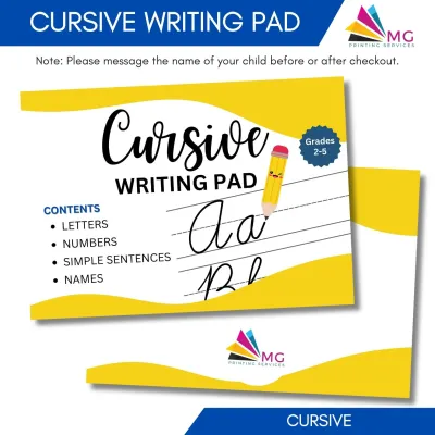 Customized Cursive Writing Pad for Grades 2 - 5 (75 Pages)