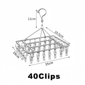 10~62 Clips Clothes Drying Rack with Clips Stainless Steel Drying Hanger Multi Clip Windproof Balcony Laundry Drying Hanger