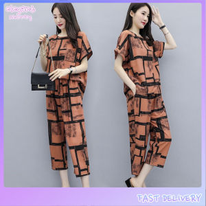 elegantstunning 2pcs/set Women Casual Suit short-sleeved Top Long Pants Summer Fashion Wear Ladies Clothing