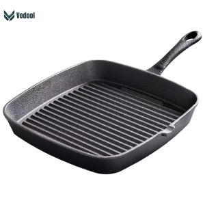 Iron Household Square Stripes Frying Steak Pan Non-coated Breakfast Pan Non-stick Camping Saucepan Omelet Pot Steak Skillet [UEB Vodool]