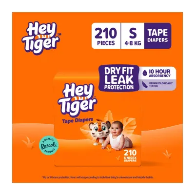 Hey Tiger Tape S Diaper Case - SMALL (4-8 kg) - 210 pcs - Tape Diapers