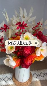 Set Pasu Bunga Hiasan Rumah Set Artificial Flower Vase Home Decor Event Table Decoration Set Bunga Hiasan Peony Flowers
