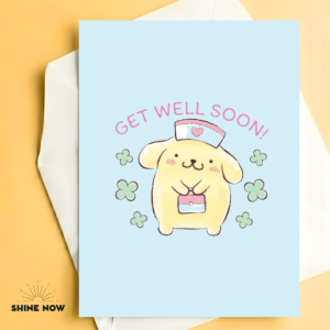 Cute Poupourin Get Well Soon Card - Puppy Design Kawaii Get Well Card with Envelope Greeting Card