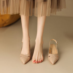 Small Heels Sandals Womens Summer Temperament Cut-out Sheepskin Not Tired Feet Commuting Pointed-toe High Heels