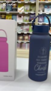 【4 Designs】1L Spiritual Tumbler Bottle with Handle - Trust in the Lord - Christian Baptism Gift