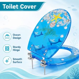 Nordic Resin Toilet Seat Cover Universal UVO Type Heavy Duty Toilet Lid Colourful Design With Stainless Steel Close Hinge