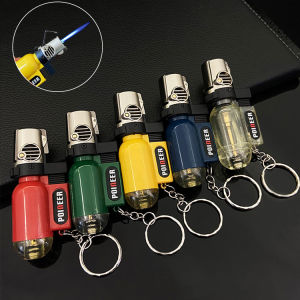 Windproof Jet Flame Butane Gas Refillable Lighter No Gas BBQ Flame Ignition Tools With Keychain For Easy Portability