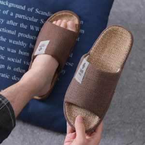 Jie Liya Large Size Linen Slippers For Men Summer Indoor Home Use All-Season Cotton-Linen Thick Sole Wear-Resistant Non-Slip Sweat-Absorbent