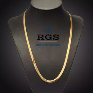 [Bayar di Tempat] KALUNG TITANIUM PRIA WARNA EMAS GOLD MODEL ULAR PIPIH