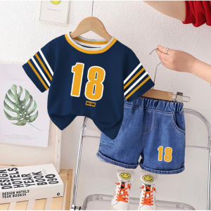 Setelan Anak Laki laki Perempuan Usia 1-5 Tahun Set Kaos Baseball Celana Jeans Denim Set Pakaian Anak Kekinian Fashion Anak Terbaru