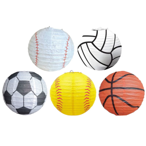 6Pcs Football Baseball Sports Paper Lanterns Hanging Decoration for Sports Themed Birthday Party and Table Centerpieces