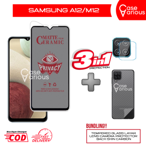 Tempered Glass Samsung A12 M12 Anti Gores Spy Matte Privacy Free Camera Lesn dan Skin Carbon