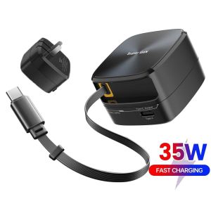 Super GaN Fast Charging Charger 35W Retractable Wire Charger Double PD35W/type-C (ios Adaptor)  Smart Phone Charger Suitable For Most Mobile Phones Tablet iPad Laptop  Type C Device Fast Charging Essential For Travel And Office