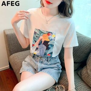AFEG new Korean version round neck fashion casual loose all-match character print short-sleeved T-shirt
