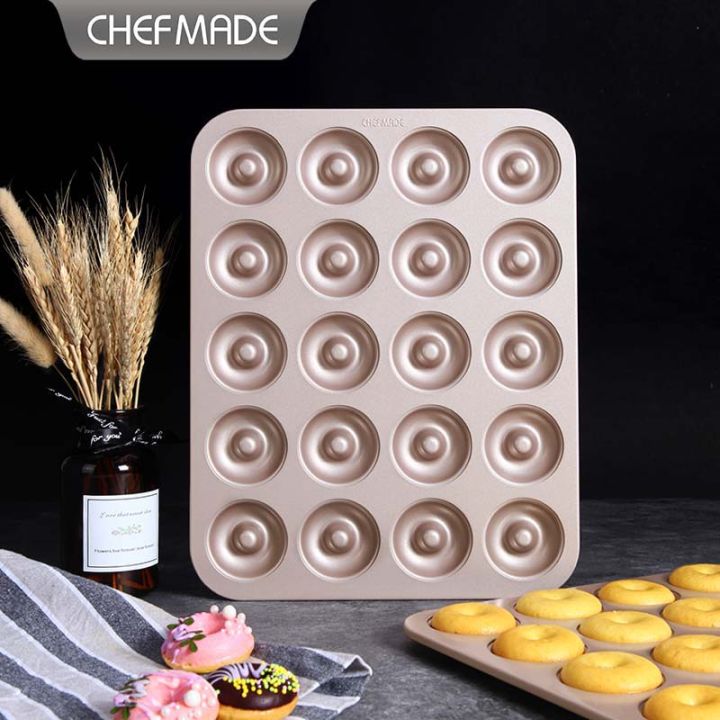 CHEFMADE Mini Donut Mold Cake Mould, 20-Cavity Non-Stick Ring