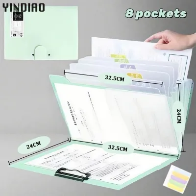 YINDIAO 2 in 1 Long/A4 Size Expanding File Folder With Clipboard Folder Organizer 8 Pockets Document Storage