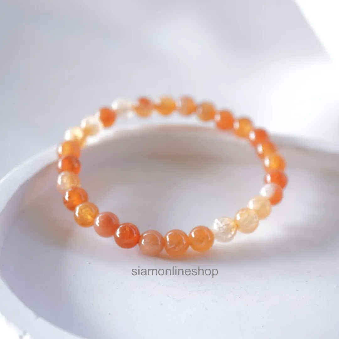 Orange Cracked Agate Stone หินมงคล หินเกล็ดมังกรสีส้ม เลือกขนาดเม็ดหินได้ (6-12 มม.) สร้อยข้อมือหินแท้
