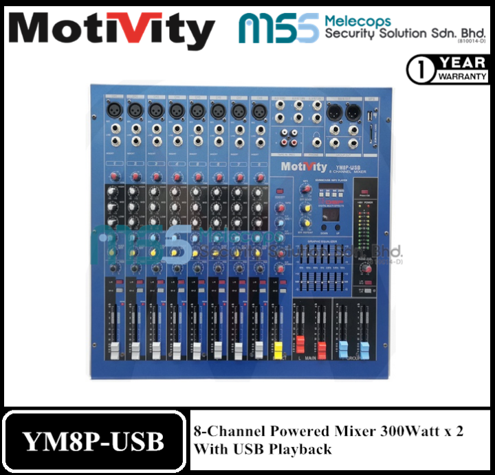 MOTIVITY YM8PUSB 8Channel Powered Mixer 300Watt x 2 With USB Playback