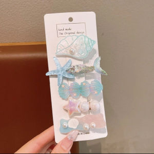 Hair Clips Set 5 Piece Ocean Seashell Starfish Mermaid Princess Waterproof Hair Accessories Girls