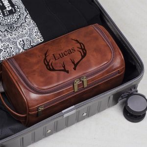 Custom Laser-Engraved Mens Wallet and Toiletry Bag Travel Organizers Personalized Gift for Father Birthday Anniversary