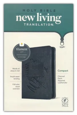 NLT Compact Bible Filament Enabled Edition--soft leather-look charcoal patch