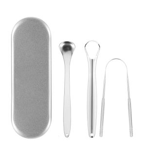 3PCS Stainless Steel Tongue Scraper Set Professional Eliminate Bad Breath Oral Hygiene Care Tools For Adult
