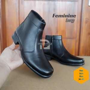 Sepatu PDH Wanita Formal Kerja Boat Loafer Hitam Dop Hak 3cm