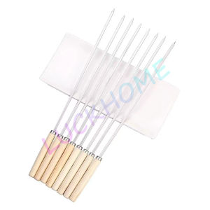 20PCS Tusukan Sate Kambing Ayam Sosis Barbeque Anti Karat Pemanggang BBQ Besi skewer Tusukan Wood Stick Alat Tusuk Sate BBQ Stainless Steel Tusukan Sate BBQ Stainless Steel Reusable Cooking Tool