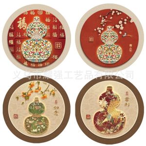 [COD] Wooden absorbent mat bowls plates gourd pattern non-slip heat-resistant round placemat waterproof tableware
