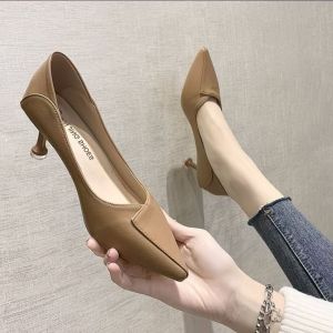 [Free Shipping] 3Cm Comfortable Soft Leather High Heels For Women 2026 Stiletto 5Cm Pointed Toe Mid-Heel Pumps Versatile Work Shoes