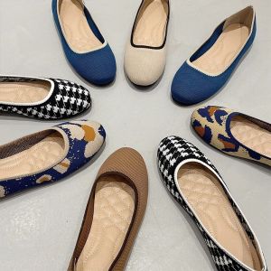 Flats Shoe Women Flying Woven Shoes Temperament All-match Casual Round Toe Casual Plus Size Womens Shoes