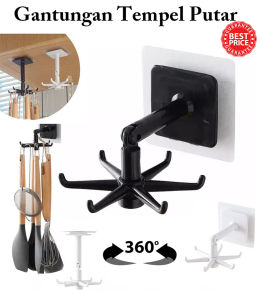 Gantungan Tempel Putar Gantungan 6 Kait Gantungan Multifungsi Hook Tempel Rak Spatula Gantungan Dapur Serbaguna Terlaris