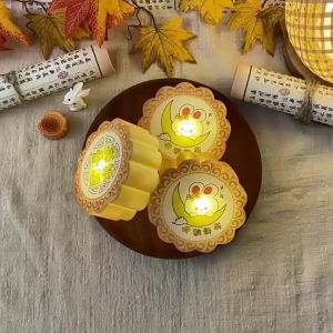 xpkQ Plastic Simulated Mooncake Night Light Cartoon Decorative Glowing Mooncake Ornament Rabbit Pattern Festival Ambient Lighting B8T9H