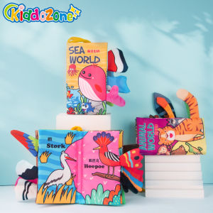 KiddoZone Soft Baby Cloth Books Early Learning Sensory Educational Toys Animal Cloth Book Fabric Books Kids Cartoon Animal Toy Book Rustle Sound 3D Tail Educational Touch and Feel Crinkle Books for Boys & Girls Toddler Infants Baby Children Toys