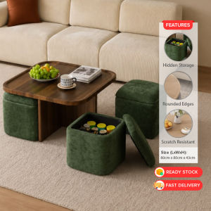 EDENS Coffee Table Living Room Set Home Use With 4 Stools Multi Functional Chair Hidden Storage Meja Kopi Serbaguna - Fulfilled by Edens