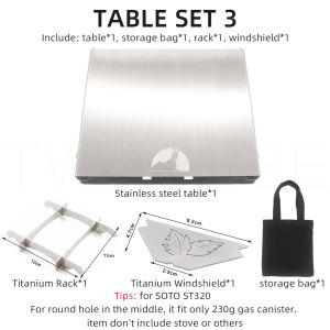 TWTOPSE Camping Stove Folding Table Titanium Rack Windshield For SOTO ST320 SOD320 BRS-3000T MSR Pocket Rocket Fit 230g Fuel Gas Canister