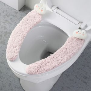 SIDSI Thickened Lamb Fleece Toilet Mat Comfortable Adhesive Cartoon Rabbit Toilet Mat Cute Soft Washable Toilet Mat Home Use
