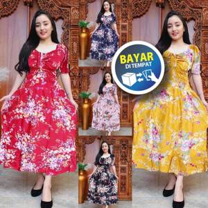 MAXI DRESS KERUT TALI DADA PANJANG DASTER KERUT KARET WANITA ANGGREK FIKI SANDRA SAFARI DIANA Longdress Kekinian Motif Baru lengan pendek Daster Panjang Selutut Ibu - Ibu Murah Dress Semata Kaki Wanita Terbaru by Morossa