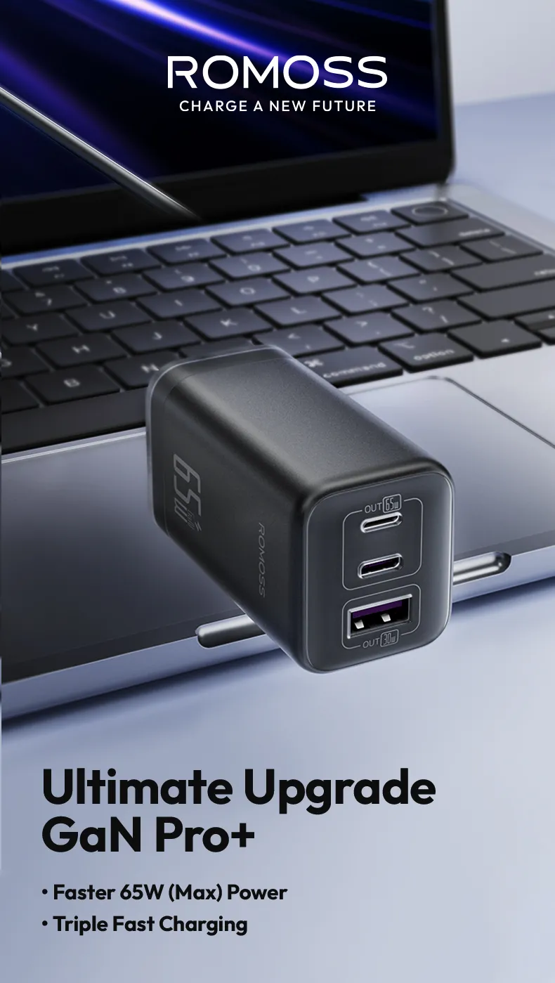 Romoss AC65MC 65W Gan Pro+ Charger USB and Type C Ports QC 3.0 Laptop Fast Charger For Laptops MacBook and Mobiles EU Plug 13