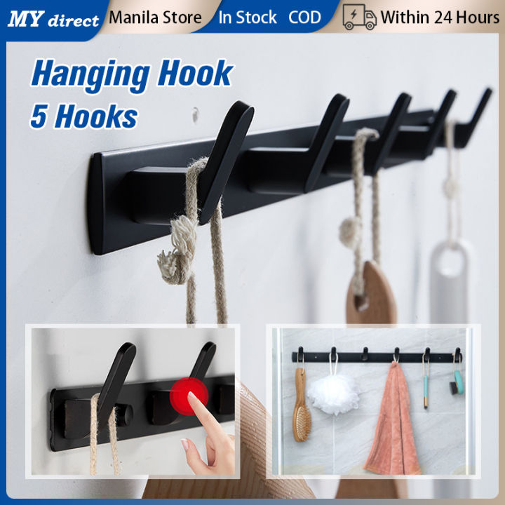 Space Aluminum Hook Bathroom Towel Hook Wall Mounted Coat Racks With 5 ...