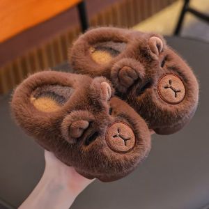 Cute Animal Plush Childrens Slippers - Bear Design Fleece-Lined Warm Indoor Shoes for Kids